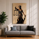 Close-up of scales detail in Themis-inspired legal symbol artwork
