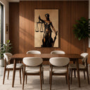 Legal-themed wall art hanging in a modern office environment