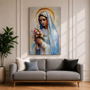 Blessed Mother impressionist framed canvas on wall