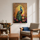 Living room wall decor: peacock with colorful florals