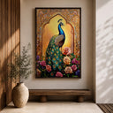 Royal style peacock artwork with floral pattern