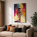 Astronaut silhouette artwork on a textured wall