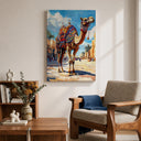 Arabian market street scene with camels and spices depicted in art