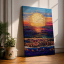 Golden sunset over the ocean framed canvas seascape
