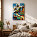 Premium canvas print of Caribbean village seaside scene