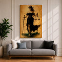 Close-up of Themis-inspired goddess imagery in Lady Justice artwork