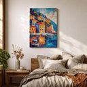Warm sunset tones in Italian coastal village wall art