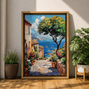 Warm blue and tan palette in seascape painting