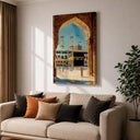 Blue and gold watercolor Kaaba arch artwork