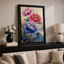 Hallway art: framed peony watercolor on canvas