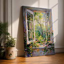 Framed canvas window view garden scene
