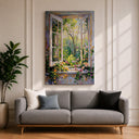 Sunlit cottagecore floral print on framed canvas