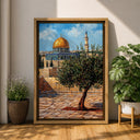 Framed canvas showcasing sacred architecture and olive tree