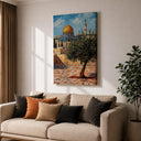 Masjid Al Aqsa olive tree wall art in gold and olive tones - corner view