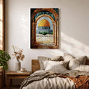Perimeter arch and minaret-inspired composition on canvas