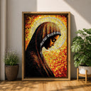 Living room wall with Virgin Mary prayer portrait canvas