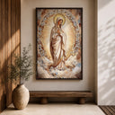 Virgin Mary wall art shown from side angle