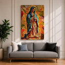 Close-up of Marian apparition canvas textures