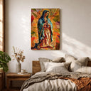 Our Lady of Guadalupe wall art in living room setting