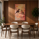 Floral backdrop with birds for living room decor