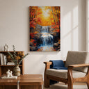 Close-up impasto texture on autumn forest landscape canvas