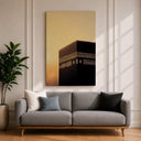 Kaaba silhouette against sunset sky on canvas