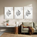 Alhamdulillah calligraphy print in abstract Islamic wall art set, A4